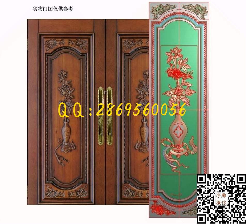 牡丹花瓶门花486-1738-15_欧式木门洋花贴花门上花门芯门楣门板精雕图浮雕图